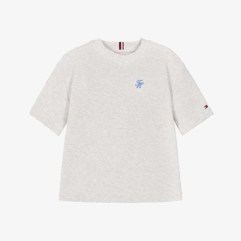 Tommy Hilfiger-Boys Pale Grey Marl Cotton T-Shirt | Childrensalon Outlet