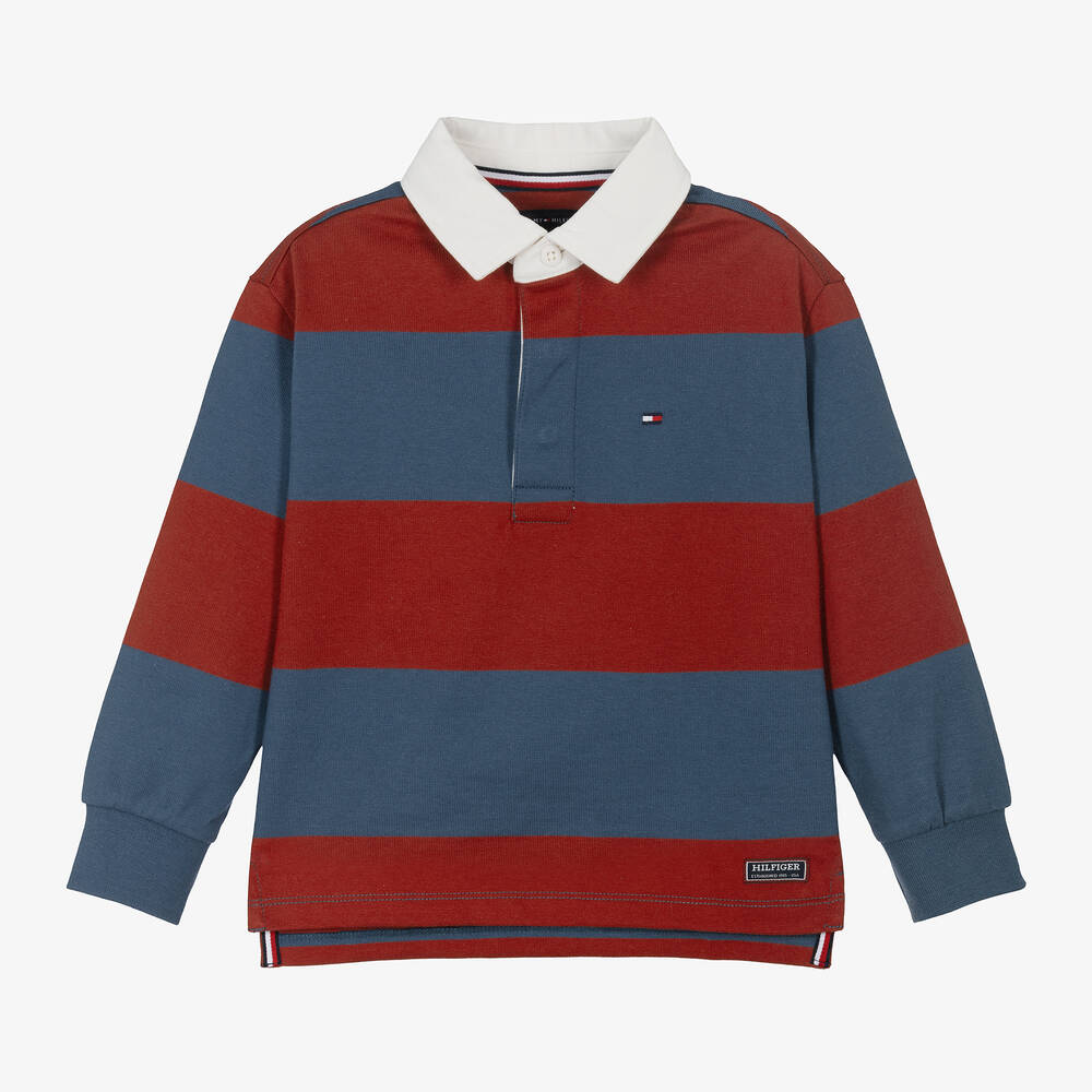 Tommy Hilfiger-Boys Red & Blue Stripe Cotton Rugby Shirt | Childrensalon Outlet