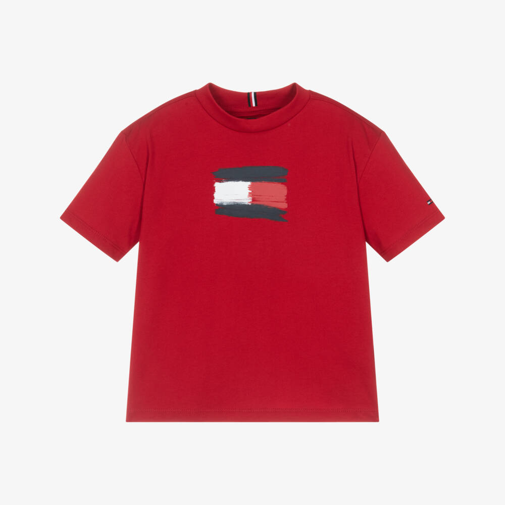Tommy Hilfiger-Boys Red Cotton Flag Logo T-Shirt | Childrensalon Outlet