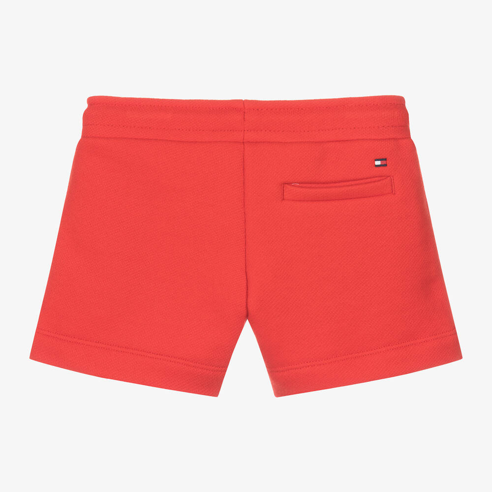 Tommy Hilfiger-Boys Red Cotton Striped Tape Shorts | Childrensalon Outlet