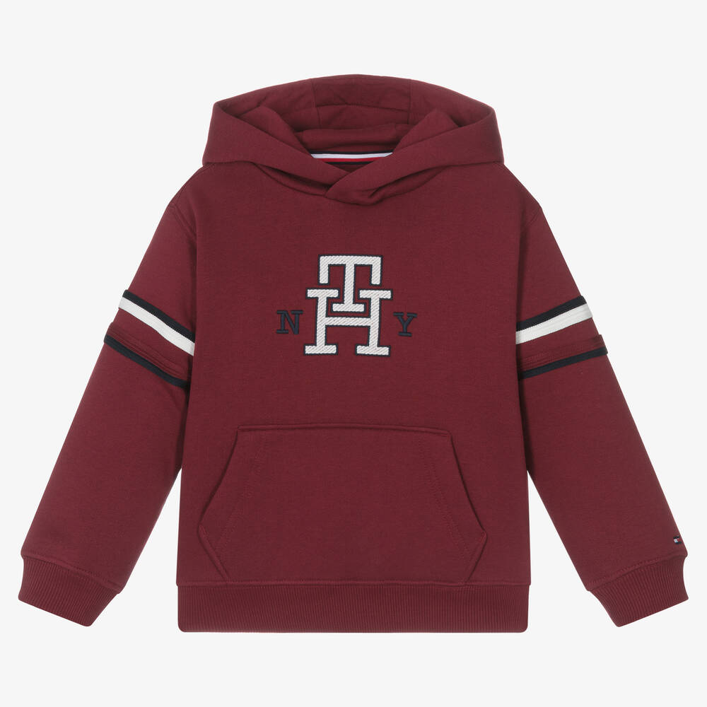 Tommy Hilfiger - Boys Red Global Stripe Monogram Hoodie | Childrensalon