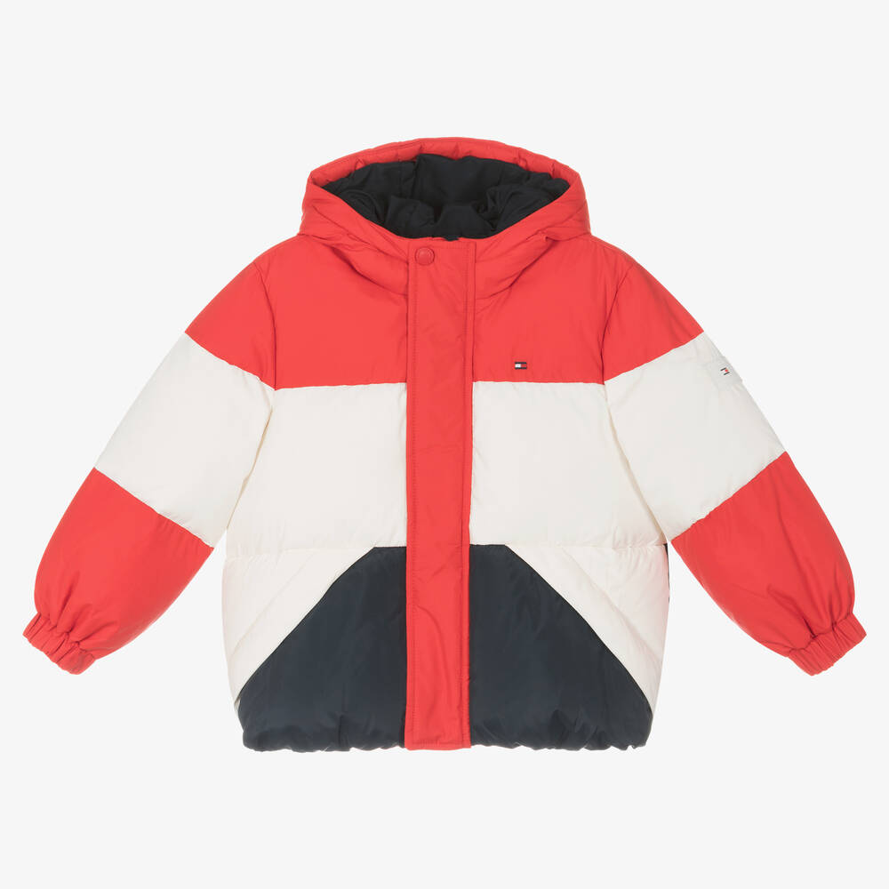 Tommy Hilfiger-Boys Red & Ivory Down Puffer Jacket | Childrensalon Outlet