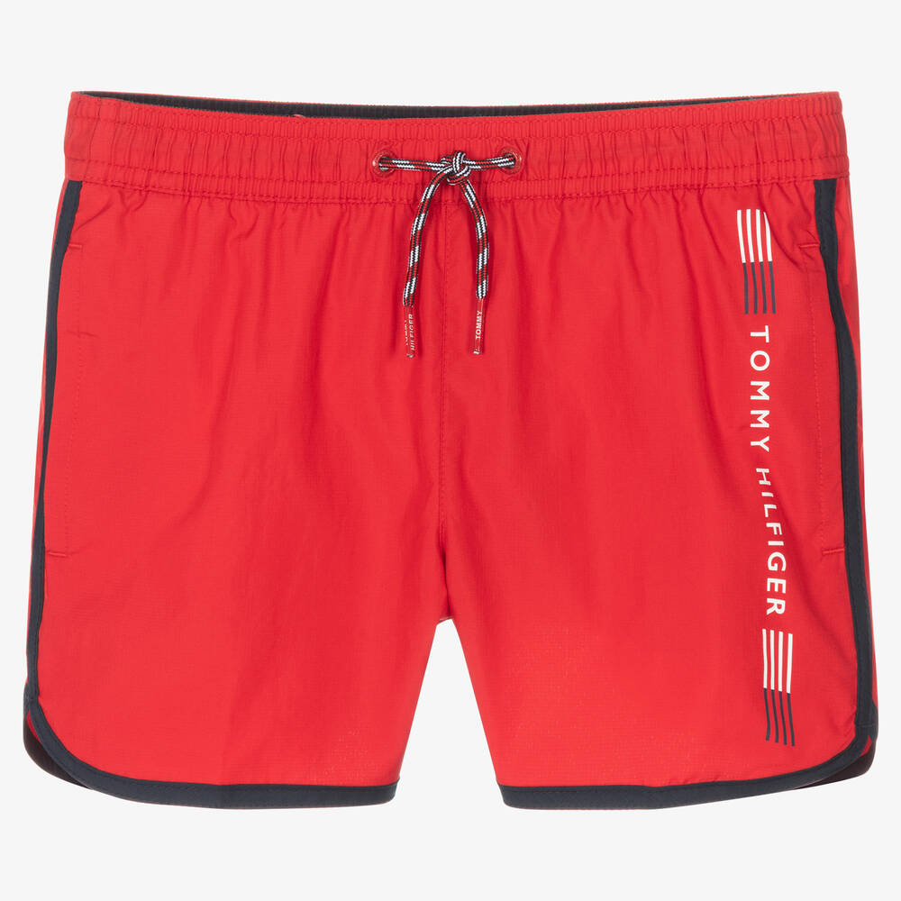 Tommy Hilfiger - Boys Red Logo Swim Shorts | Childrensalon