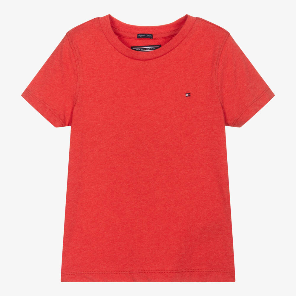 Tommy Hilfiger-Boys Red Marl Cotton Flag Logo T-Shirt | Childrensalon Outlet