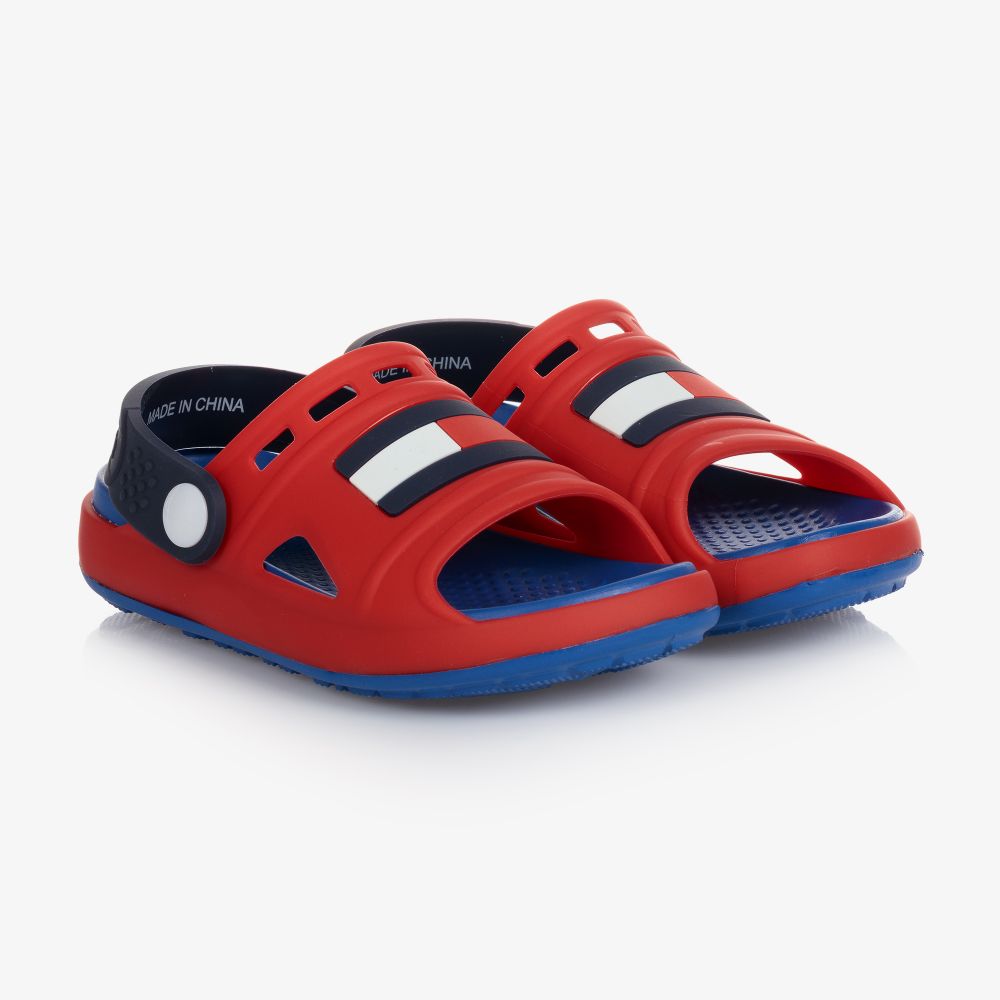 Tommy Hilfiger - Boys Red Rubber Logo Sandals | Childrensalon