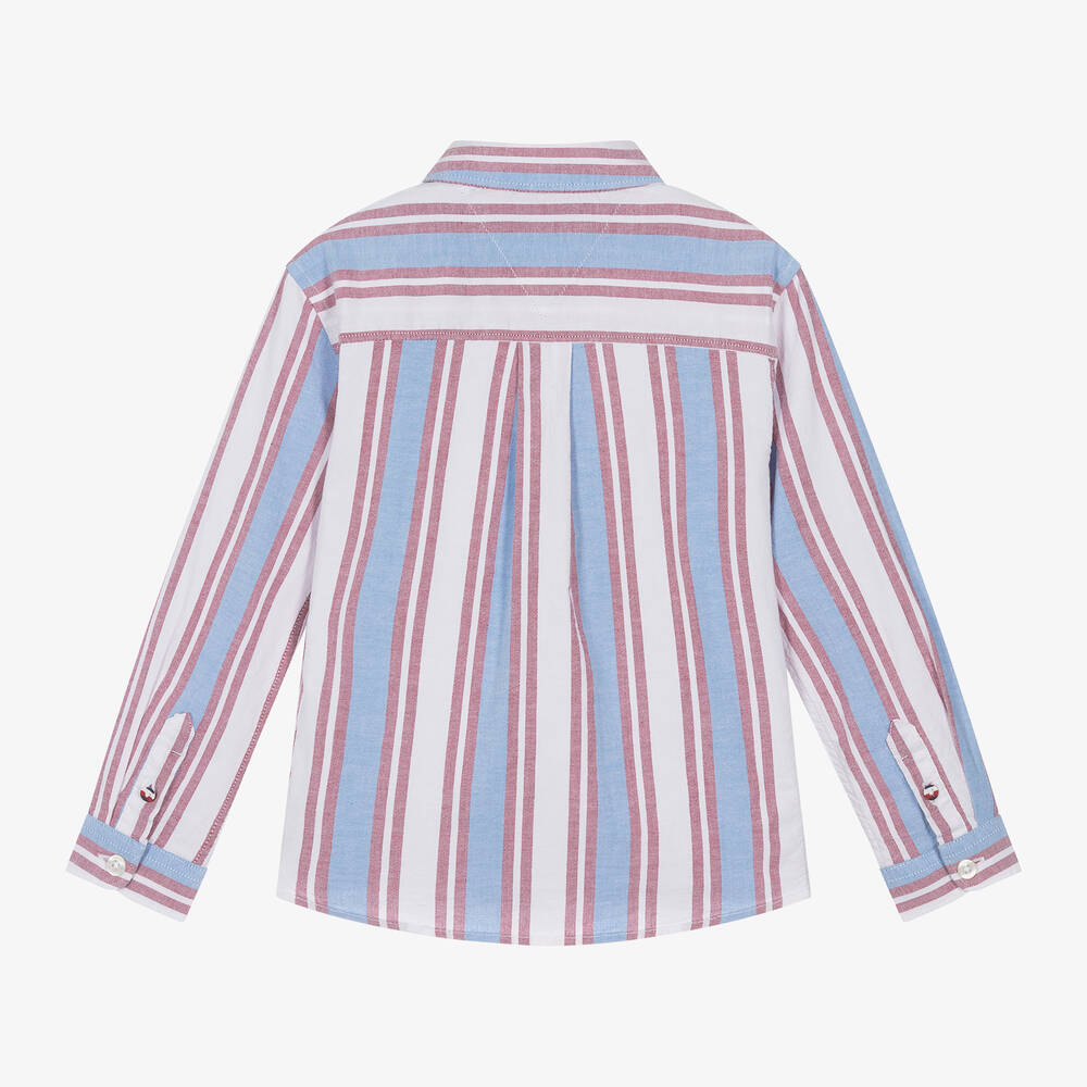 Tommy Hilfiger Boys Red Striped Oxford Cotton Shirt
