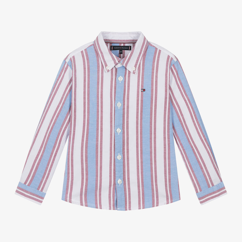 Tommy Hilfiger-Boys Red Striped Oxford Cotton Shirt | Childrensalon Outlet