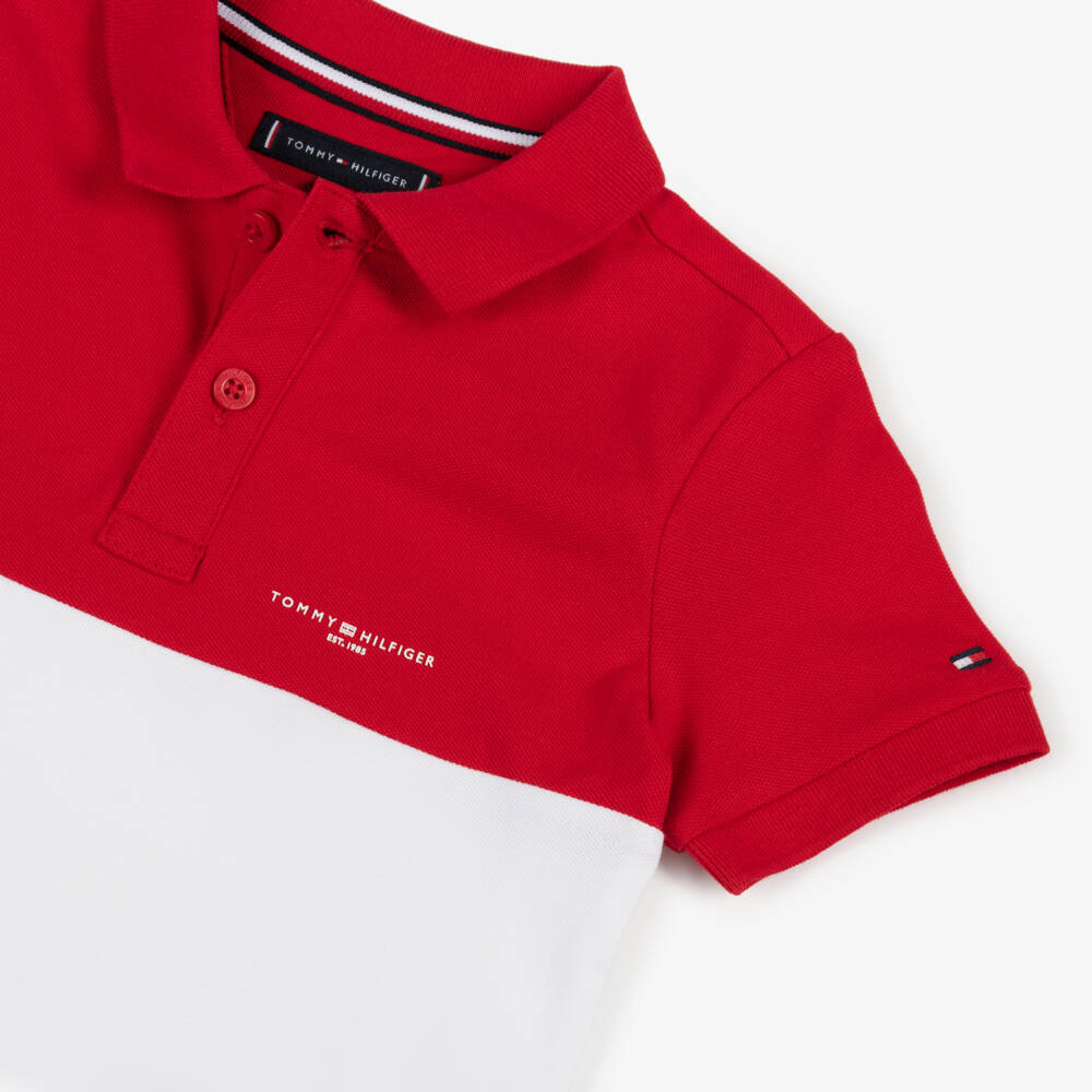 Tommy Hilfiger-Boys' Red & White Cotton Polo | Childrensalon Outlet