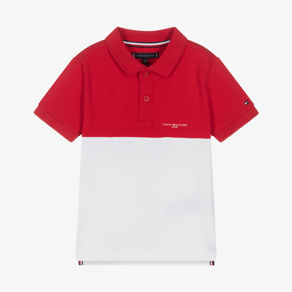 Tommy Hilfiger-Boys' Red & White Cotton Polo | Childrensalon Outlet