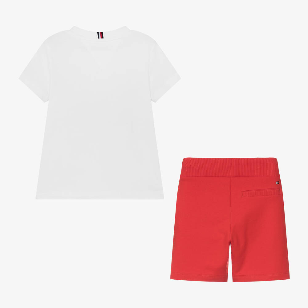 Tommy Hilfiger-Boys Red & White Cotton Shorts Set | Childrensalon Outlet
