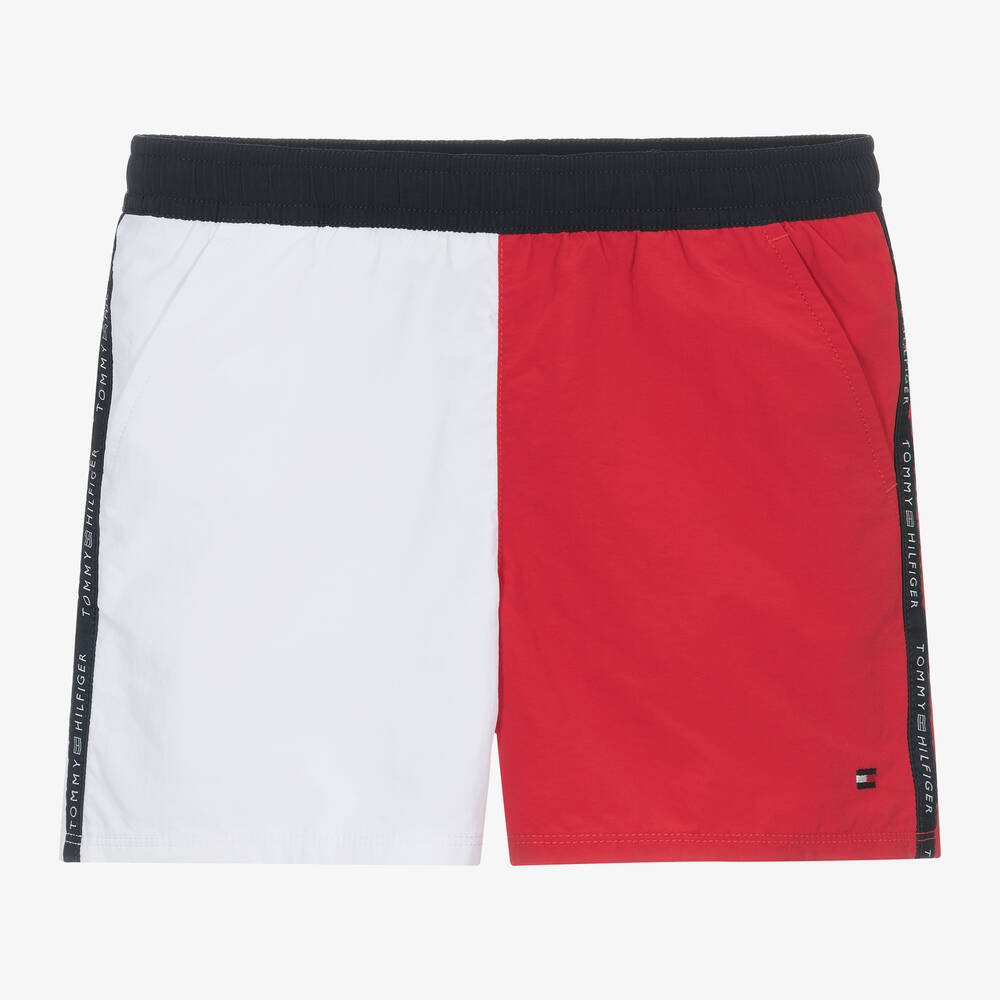 Tommy Hilfiger-Boys Red & White Flag Swim Shorts | Childrensalon Outlet