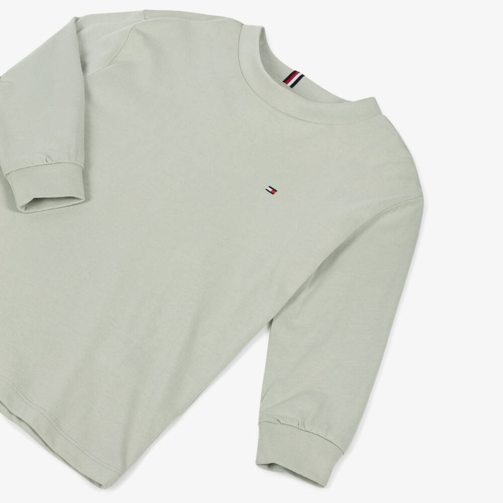 Tommy Hilfiger-Boys Sage Green Cotton Long-Sleeved Top | Childrensalon Outlet