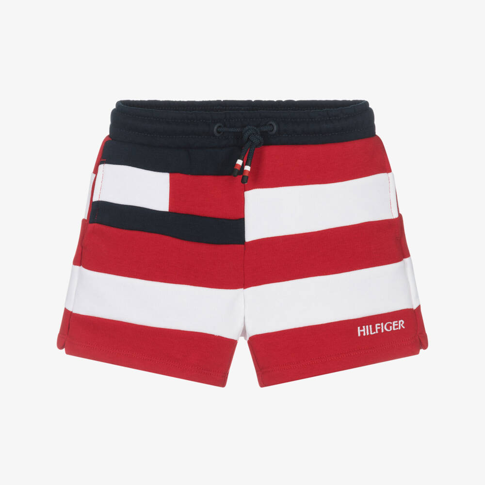 Tommy Hilfiger-Boys Scarlet Striped Cotton Shorts | Childrensalon Outlet