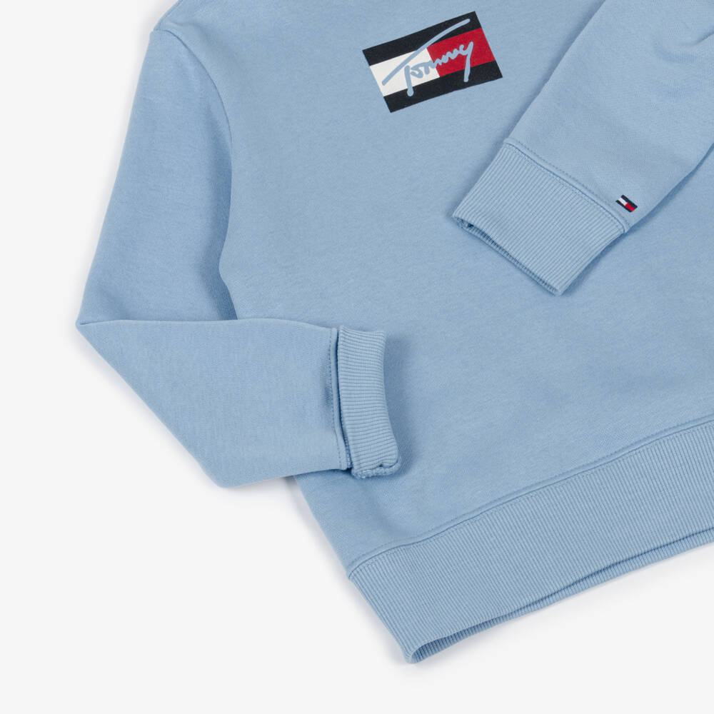 Tommy Hilfiger-Boys Sky Blue Cotton Sweatshirt with Script Flag Logo | Childrensalon Outlet