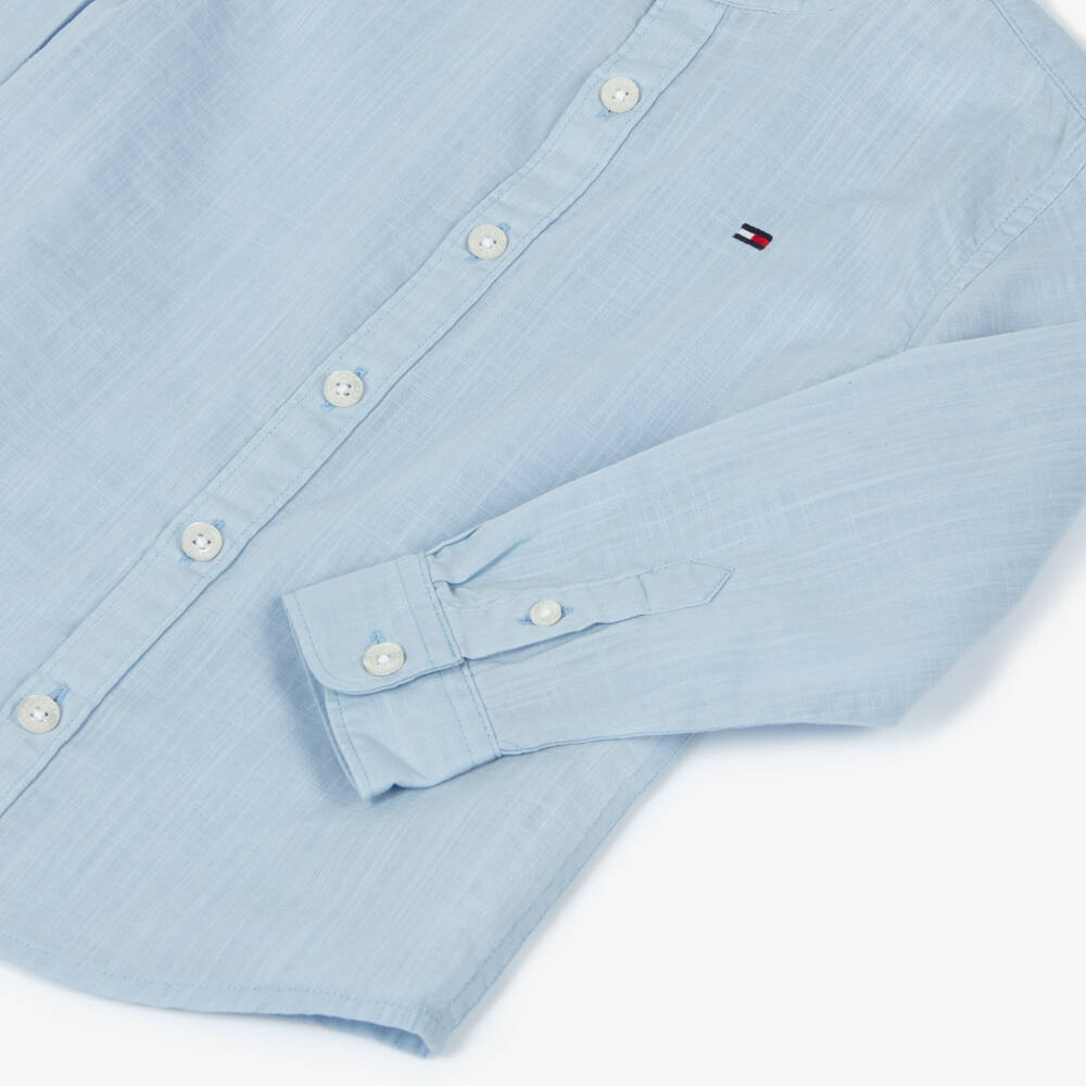 Tommy Hilfiger-Boys Sky Blue Mandarin Collar Shirt | Childrensalon Outlet