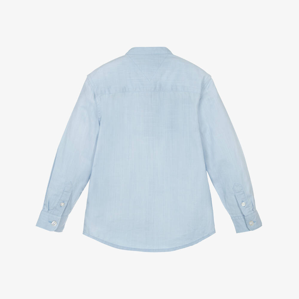 Tommy Hilfiger-Boys Sky Blue Mandarin Collar Shirt | Childrensalon Outlet