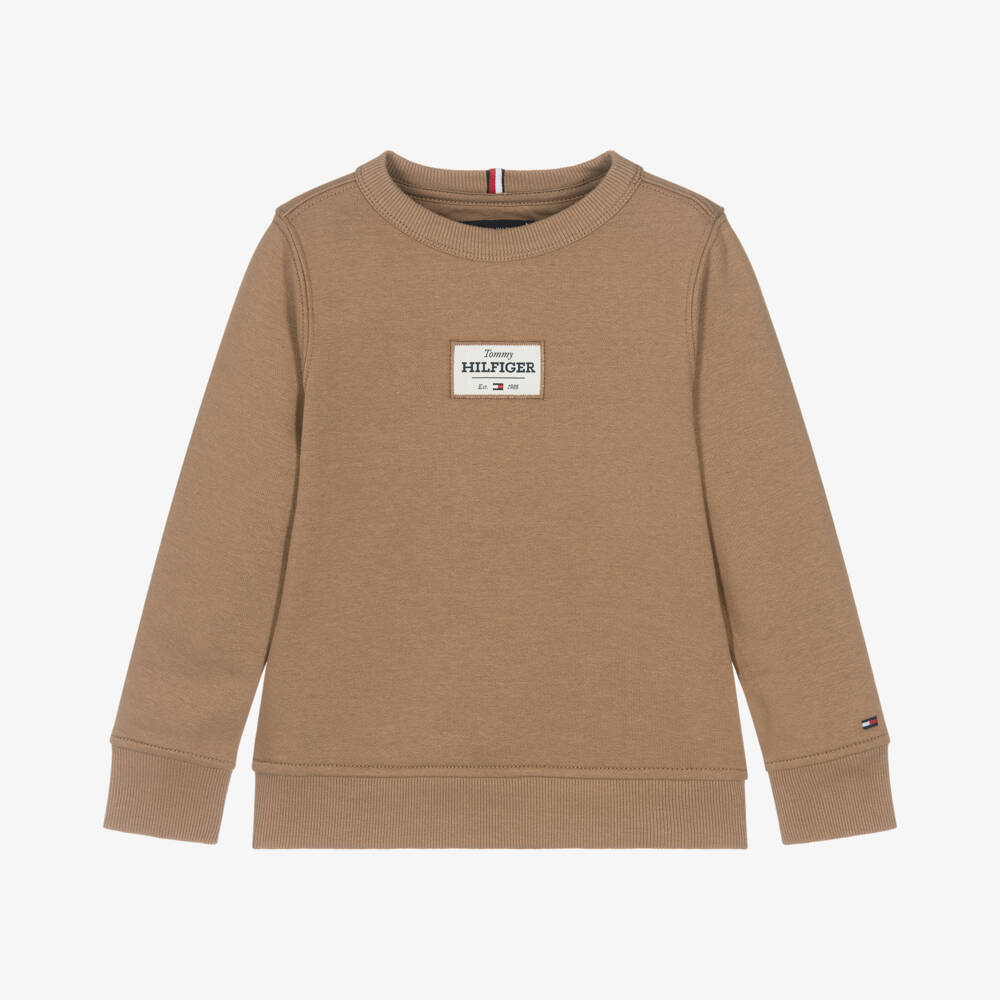 Tommy Hilfiger-Boys Soft Beige Logo Patch Sweatshirt | Childrensalon Outlet