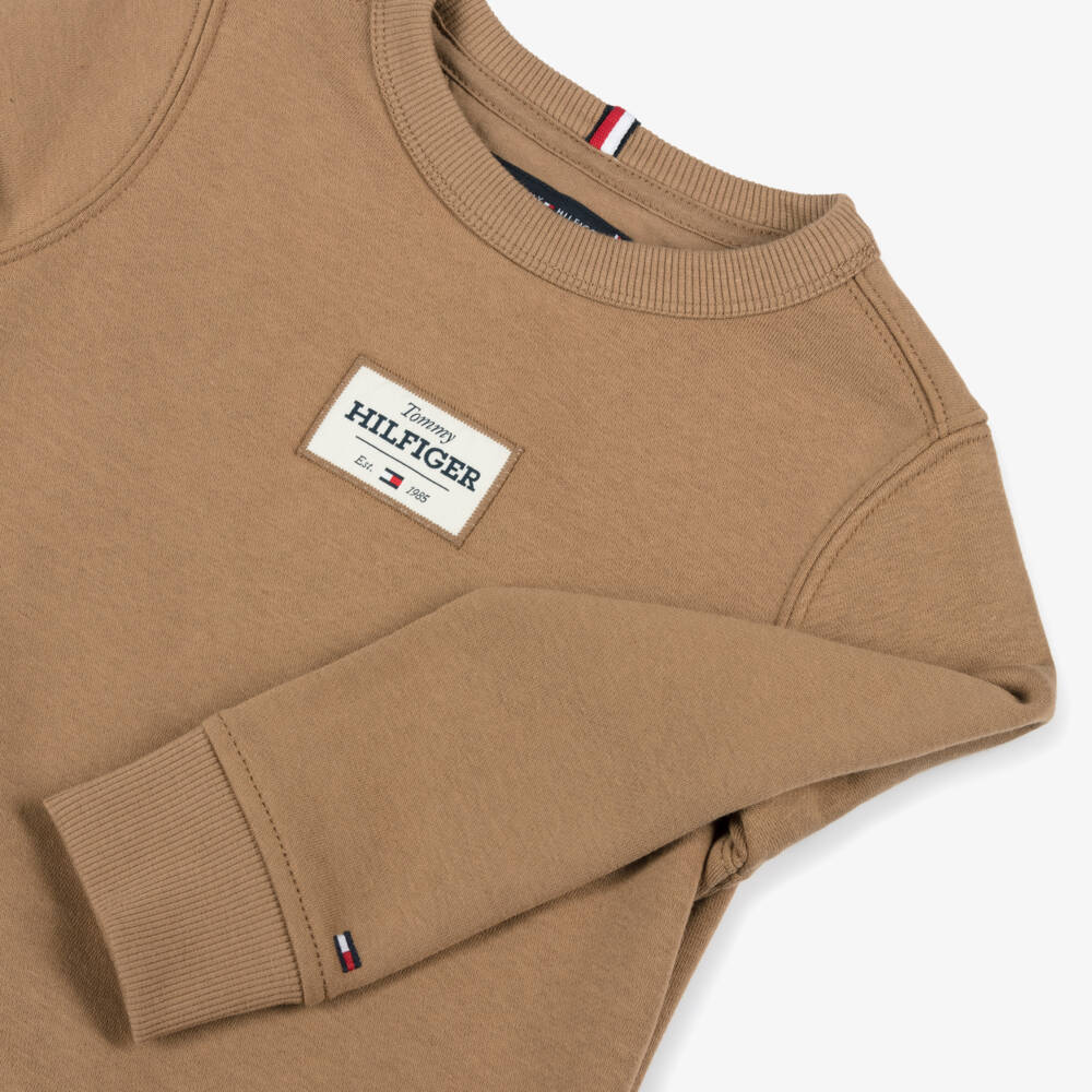 Tommy Hilfiger-Boys Soft Beige Logo Patch Sweatshirt | Childrensalon Outlet
