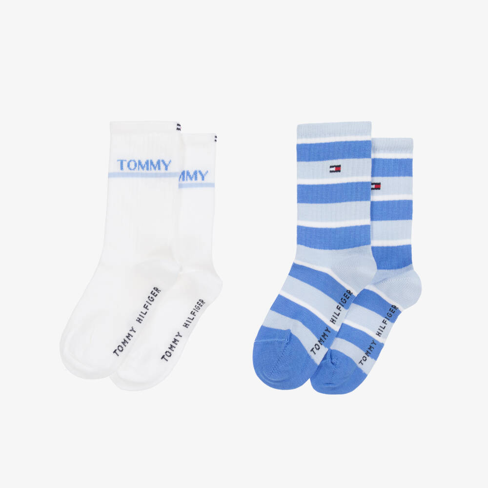 Tommy Hilfiger-Boys Soft Knit Blue Stripe Socks Duo | Childrensalon Outlet