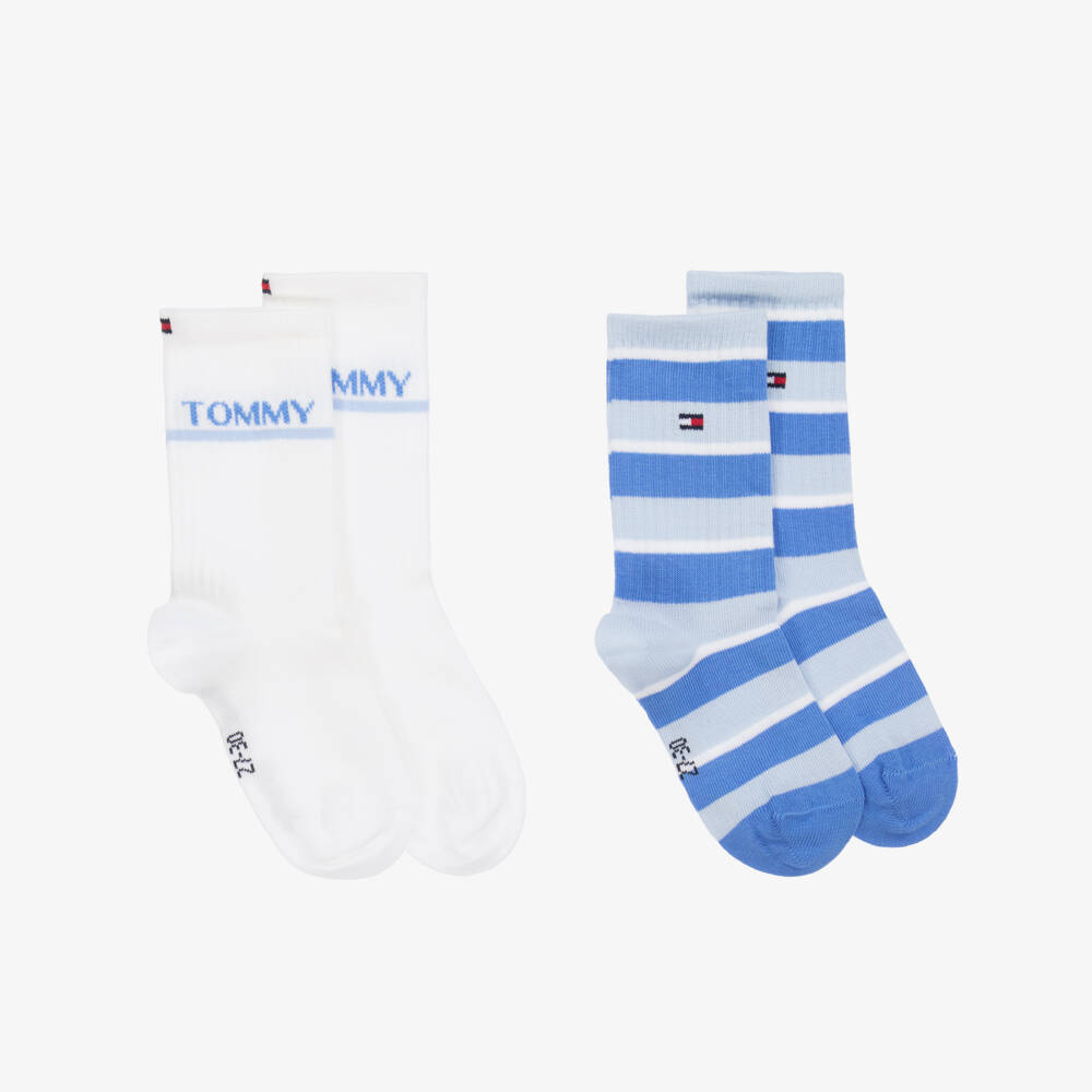 Tommy Hilfiger-Boys Soft Knit Blue Stripe Socks Duo | Childrensalon Outlet