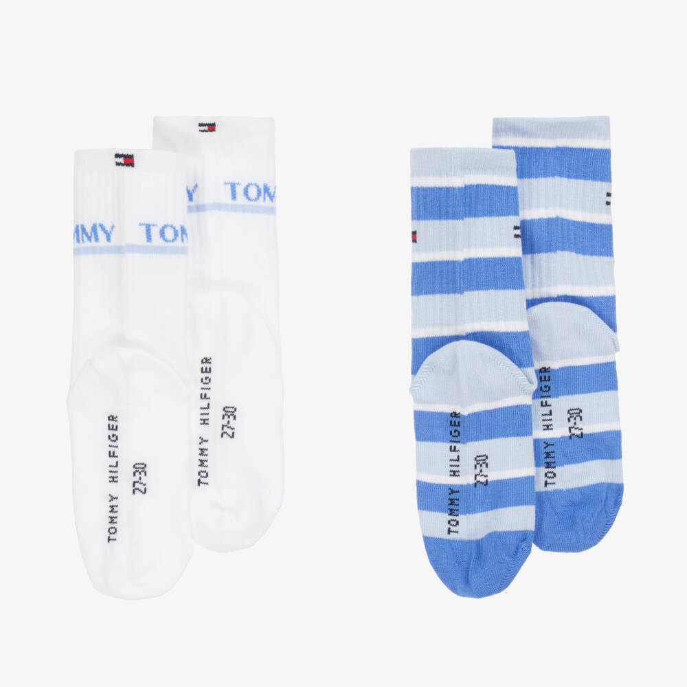 Tommy Hilfiger-Boys Soft Knit Blue Stripe Socks Duo | Childrensalon Outlet