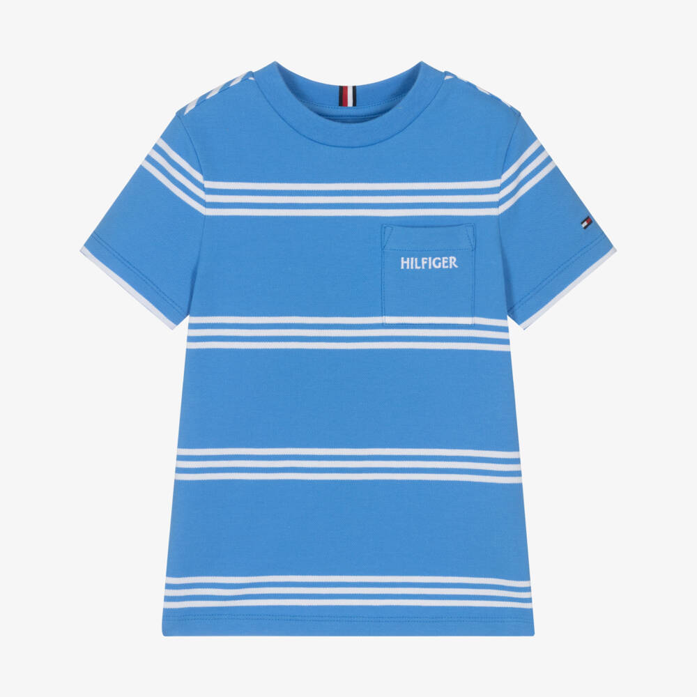 Tommy Hilfiger-Boys Striped Blue Cotton Tee | Childrensalon Outlet