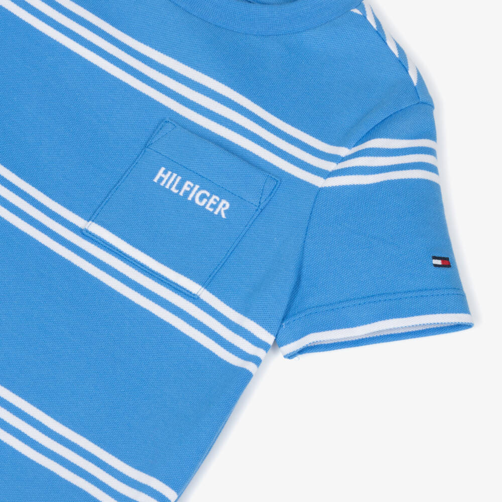 Tommy Hilfiger-Boys Striped Blue Cotton Tee | Childrensalon Outlet