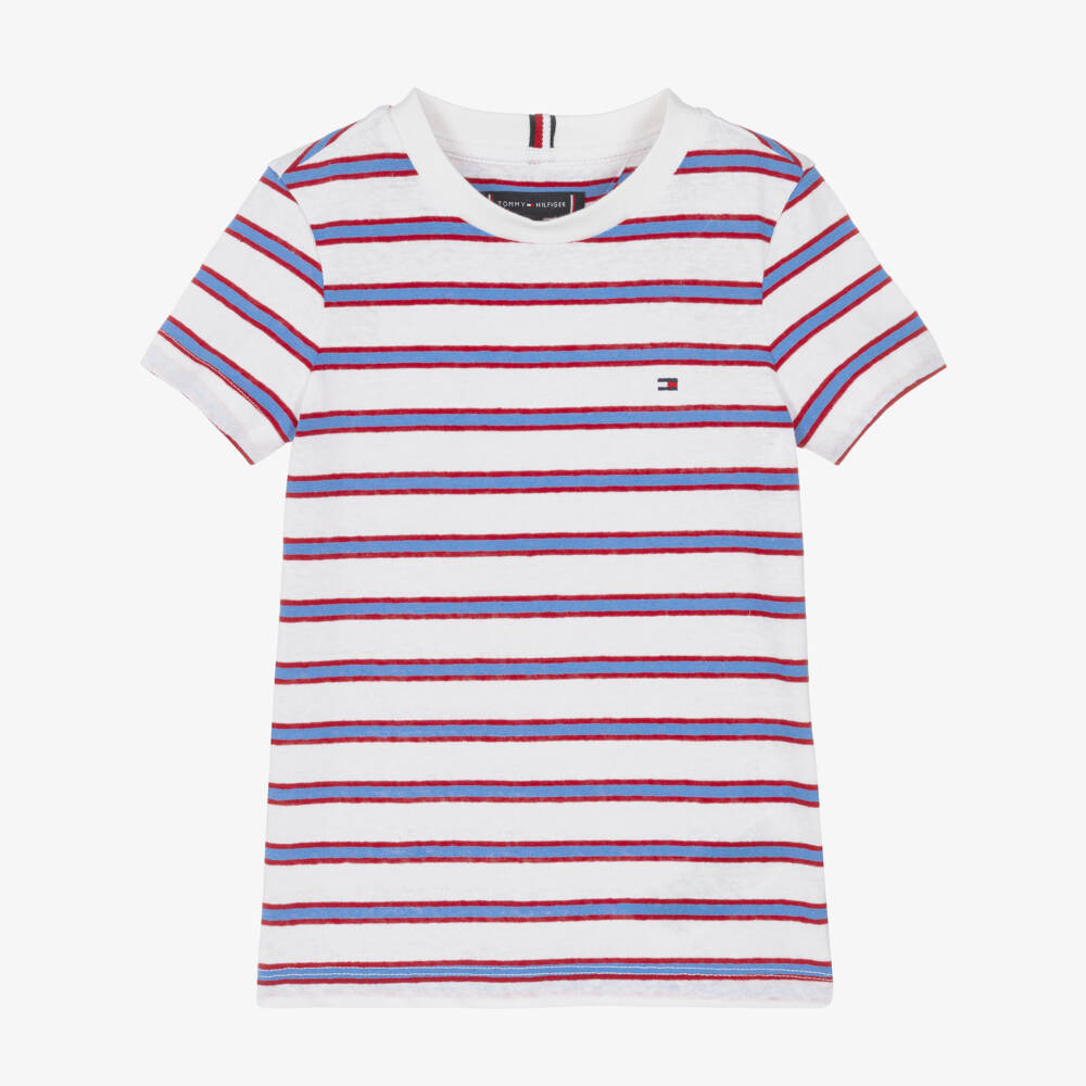 Tommy Hilfiger-تيشيرت مخطط من الكتان والقطن للأولاد | Childrensalon Outlet
