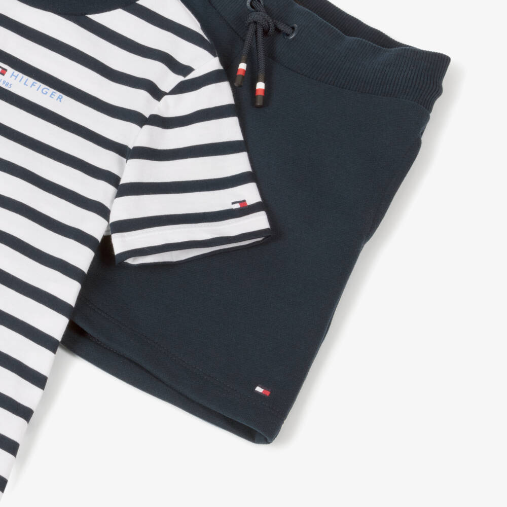 Tommy Hilfiger-Boys Striped Navy Cotton Ensemble | Childrensalon Outlet