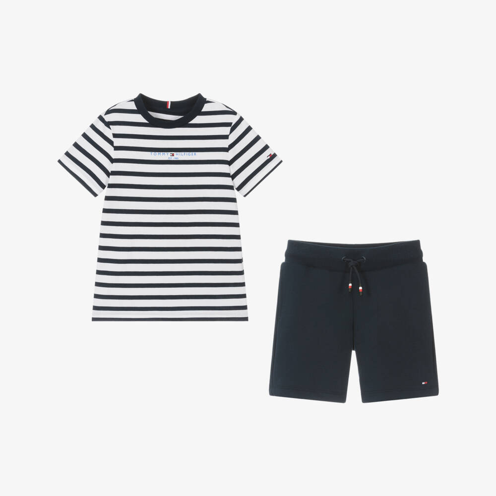 Tommy Hilfiger-Boys Striped Navy Cotton Ensemble | Childrensalon Outlet