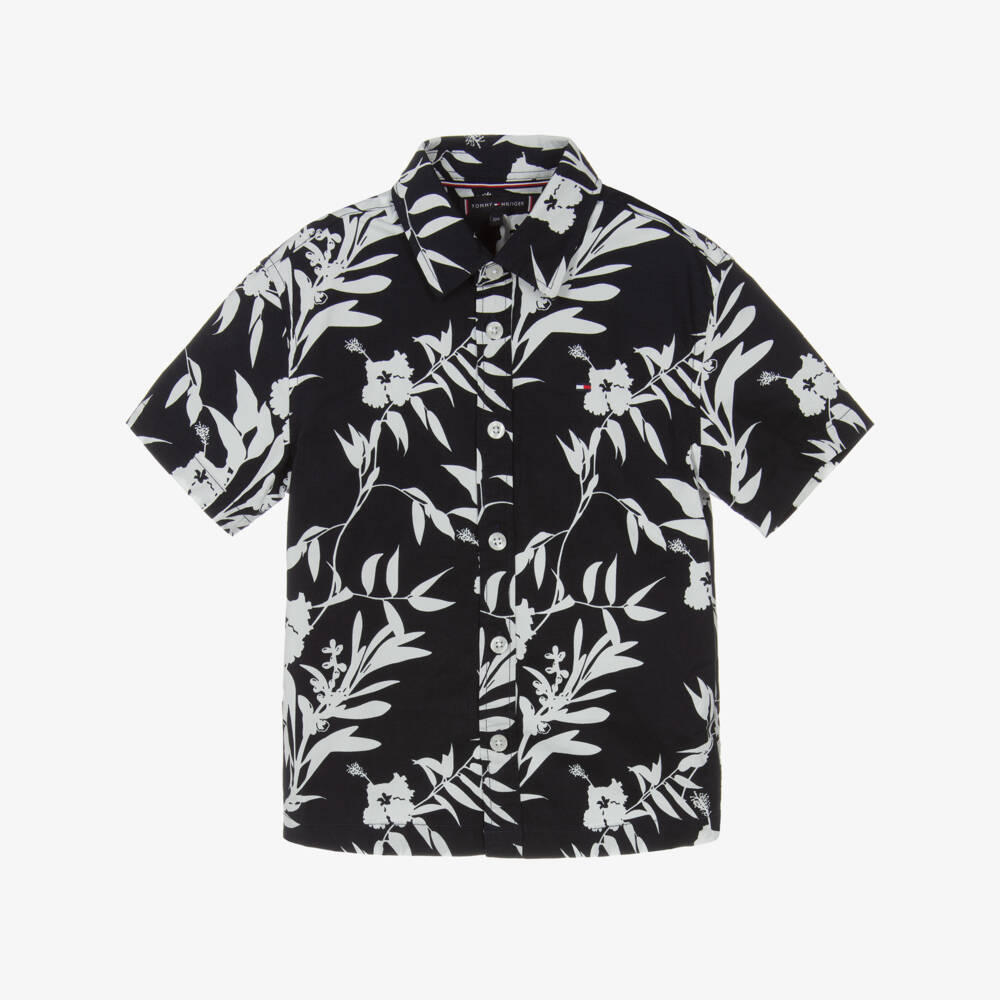 Tommy Hilfiger-Boys Tropical Blue Floral Cotton Shirt | Childrensalon Outlet