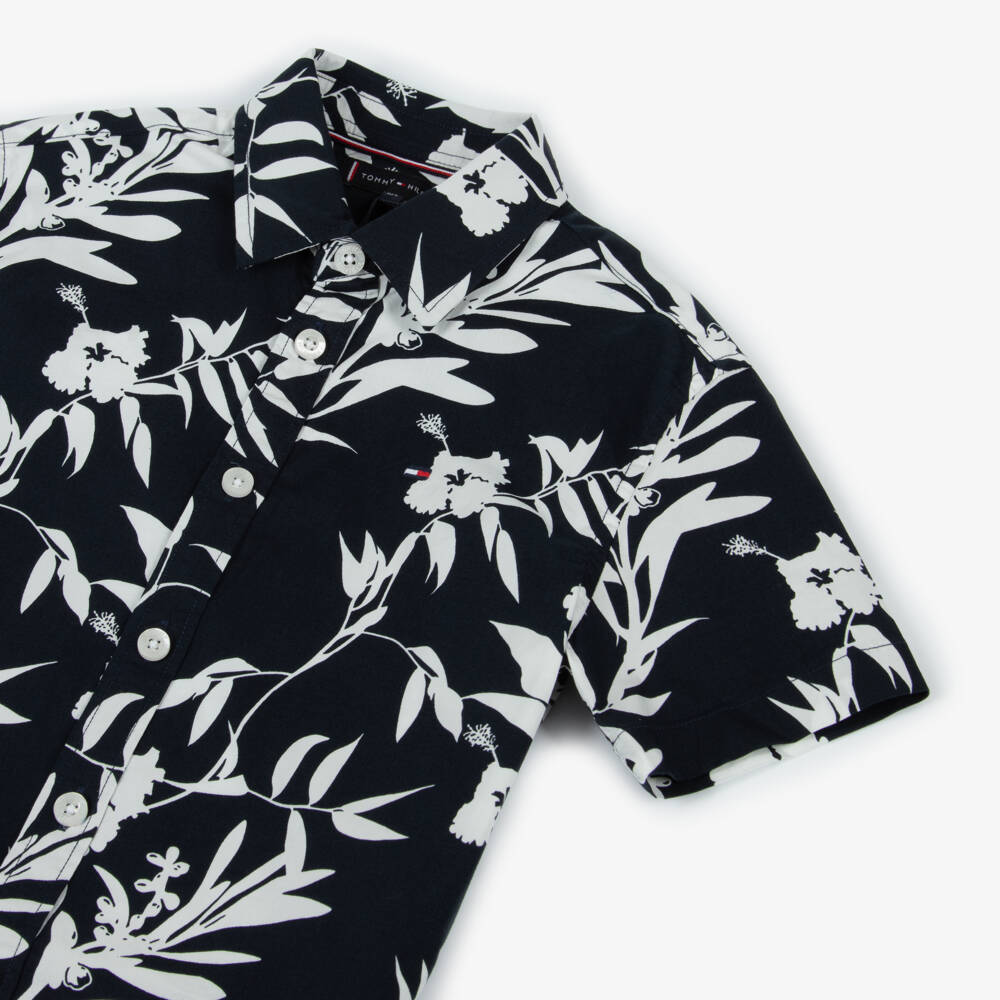 Tommy Hilfiger-Boys Tropical Blue Floral Cotton Shirt | Childrensalon Outlet