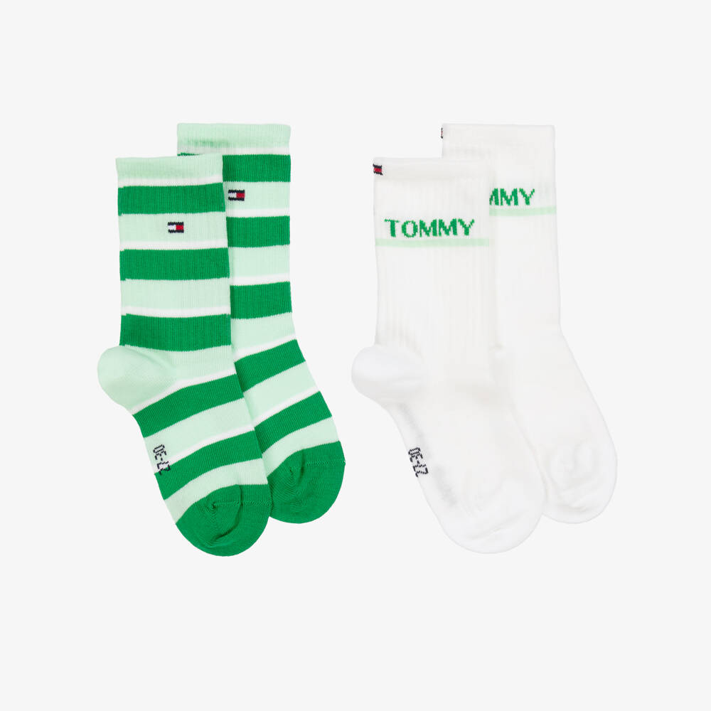 Tommy Hilfiger-Boys Twin Pack Green Stripe Socks | Childrensalon Outlet