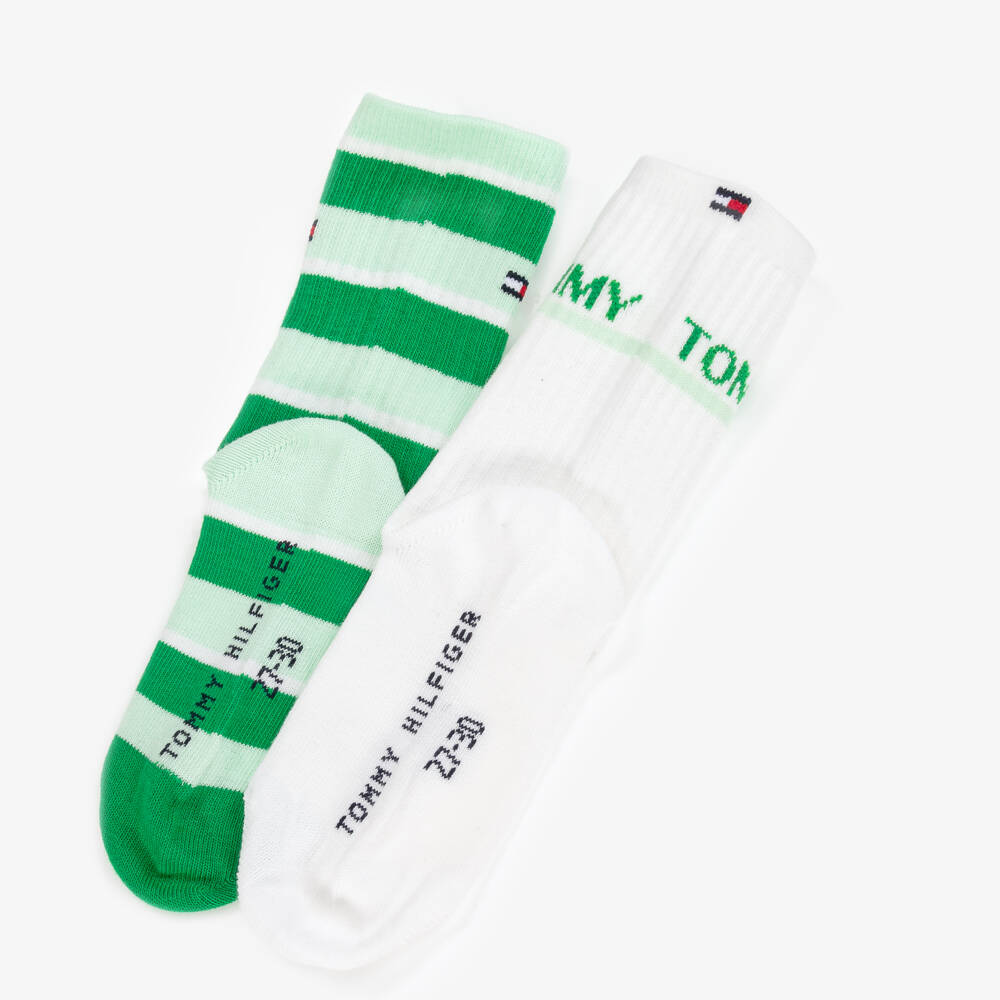 Tommy Hilfiger-Boys Twin Pack Green Stripe Socks | Childrensalon Outlet