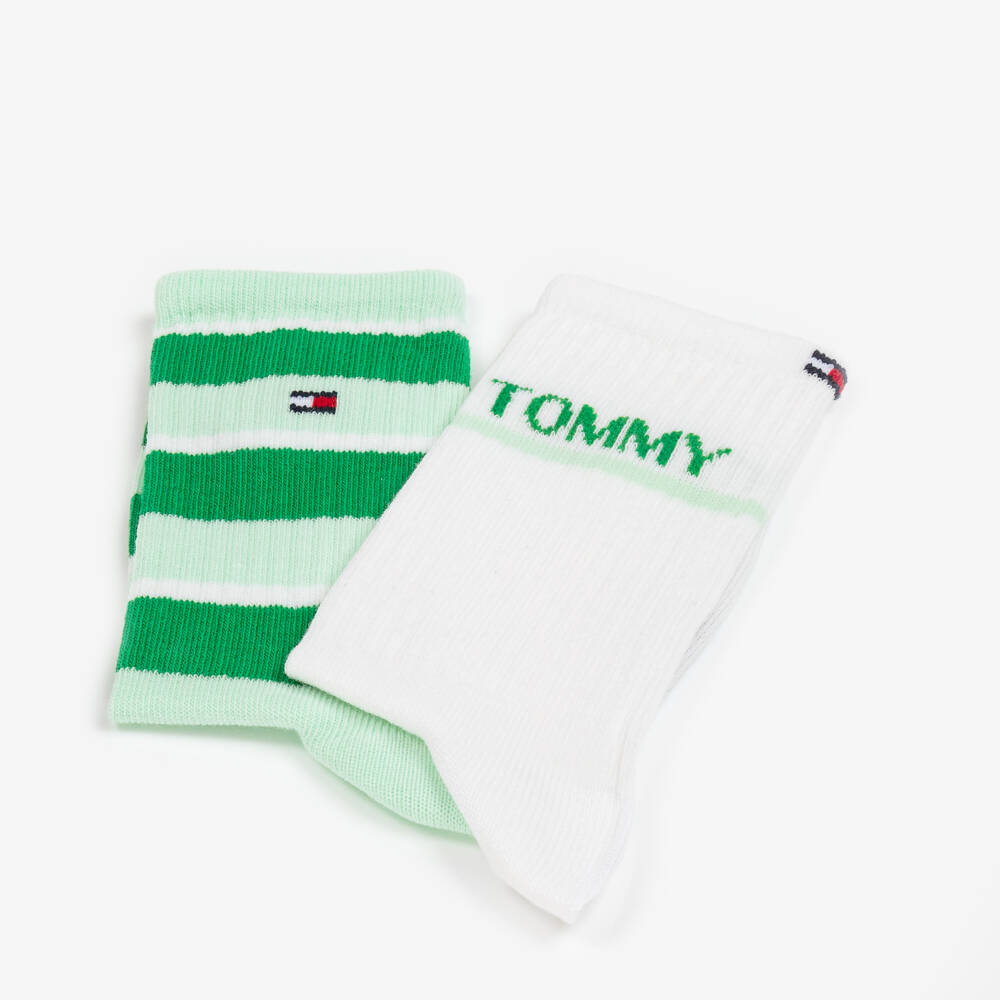 Tommy Hilfiger-Boys Twin Pack Green Stripe Socks | Childrensalon Outlet