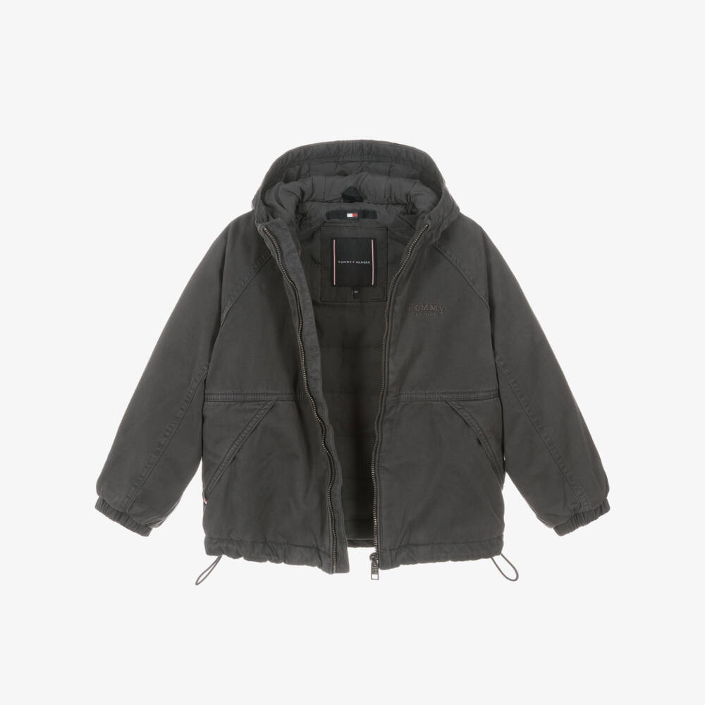 Tommy Hilfiger-Boys Washed Black Hooded Jacket | Childrensalon Outlet