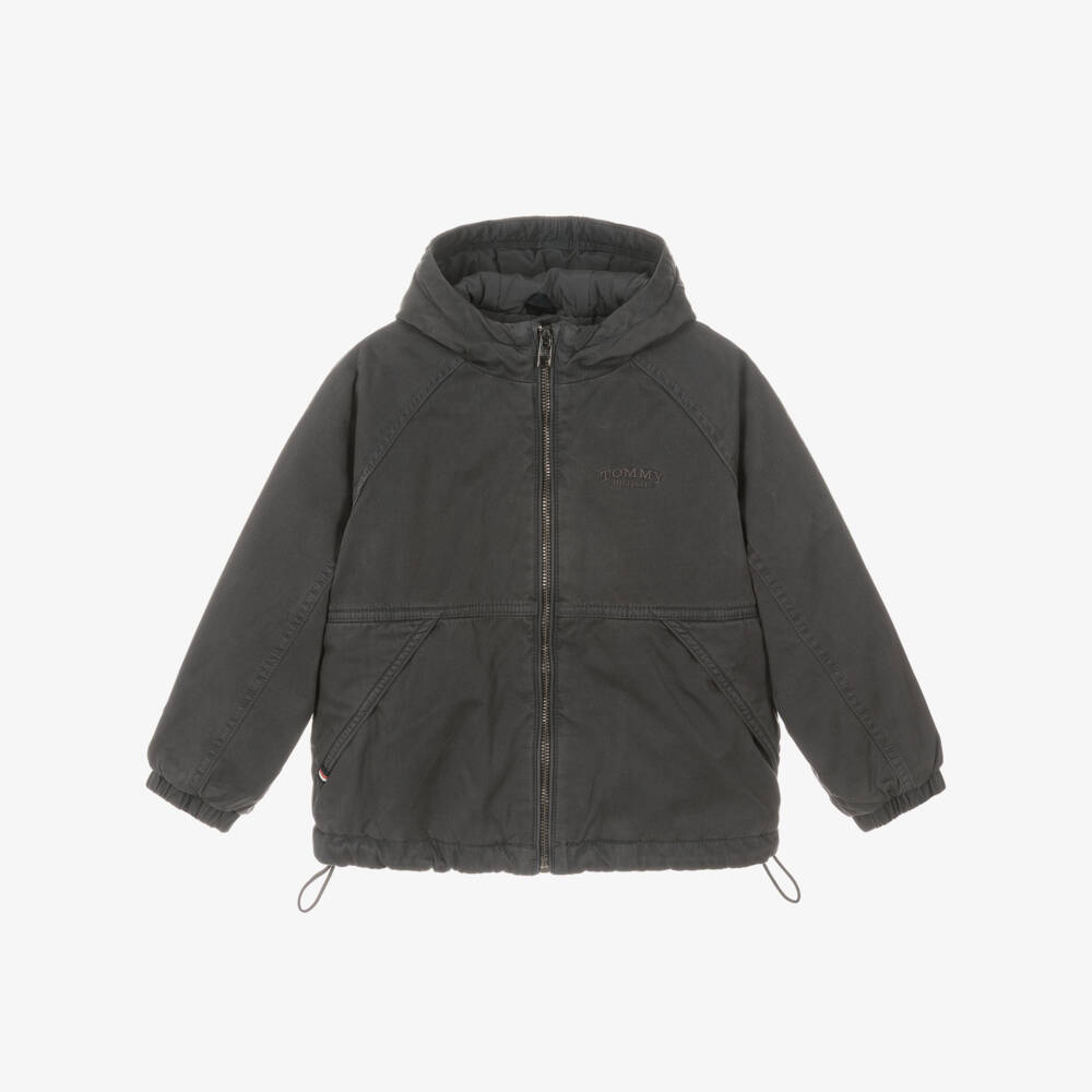 Tommy Hilfiger-Boys Washed Black Hooded Jacket | Childrensalon Outlet