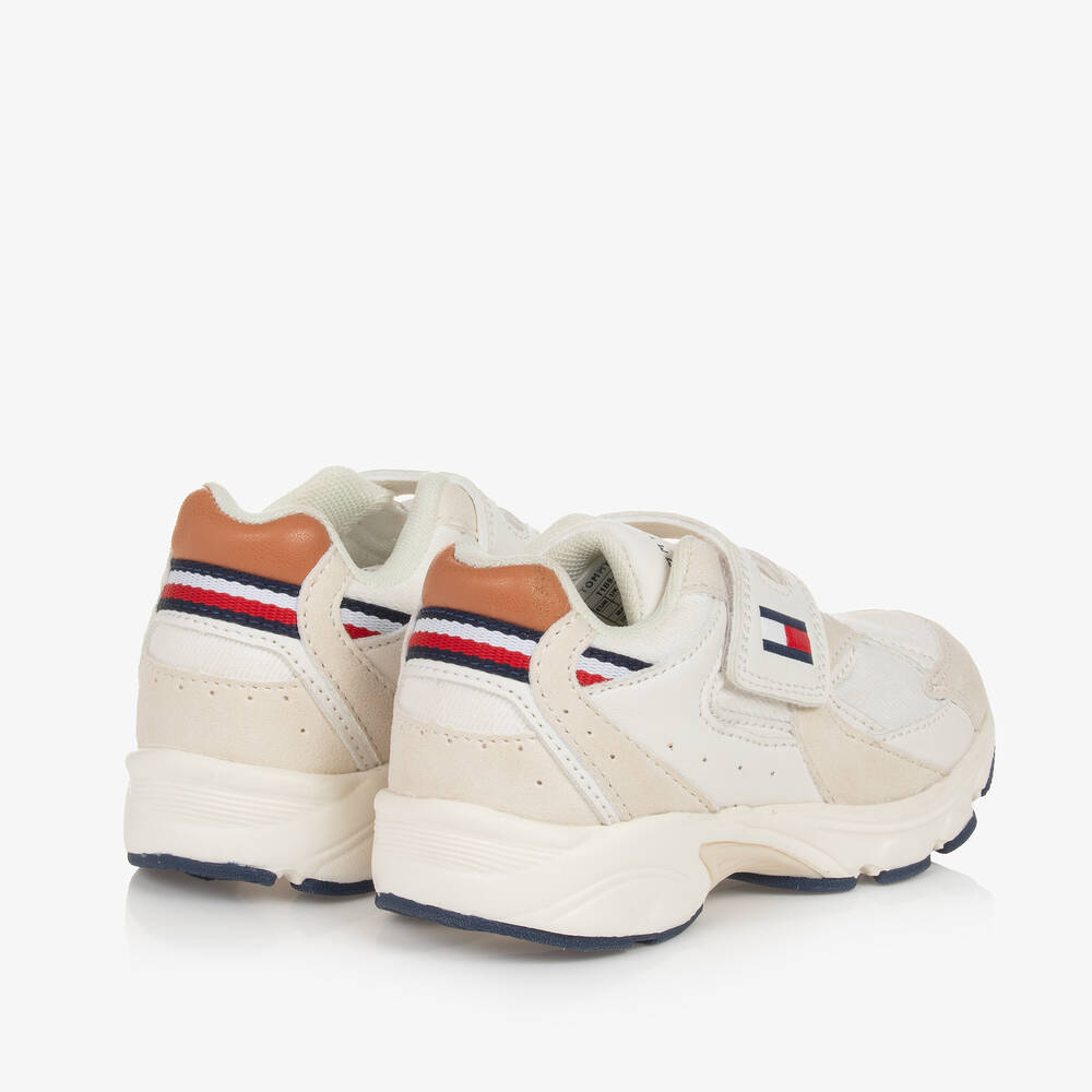 Tommy Hilfiger-Boys White & Beige Faux Leather Trainers | Childrensalon Outlet