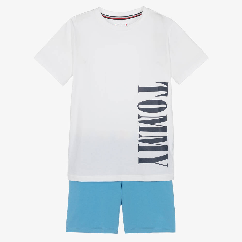 Tommy Hilfiger - Boys White & Blue Logo Pyjamas | Childrensalon