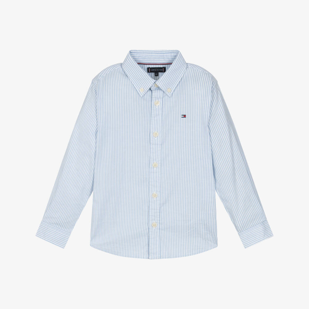 Tommy Hilfiger-Boys White & Blue Stripe Cotton Shirt | Childrensalon Outlet