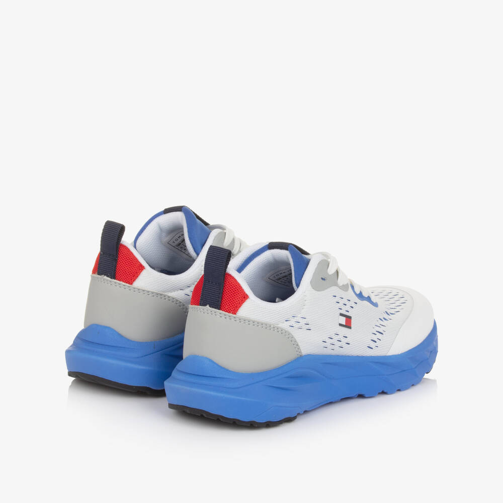 Tommy Hilfiger-Boys White & Bright Blue Lace-Up Trainers | Childrensalon Outlet