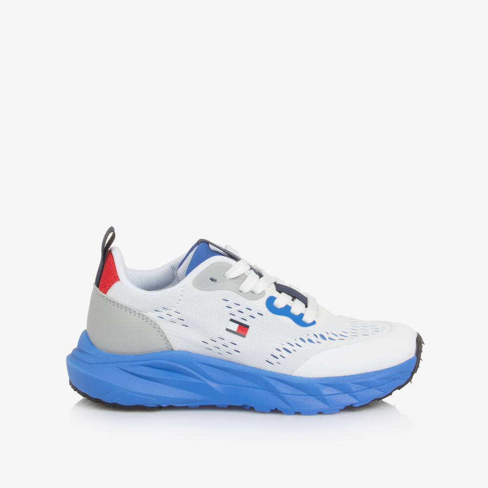Tommy Hilfiger-Boys White & Bright Blue Lace-Up Trainers | Childrensalon Outlet