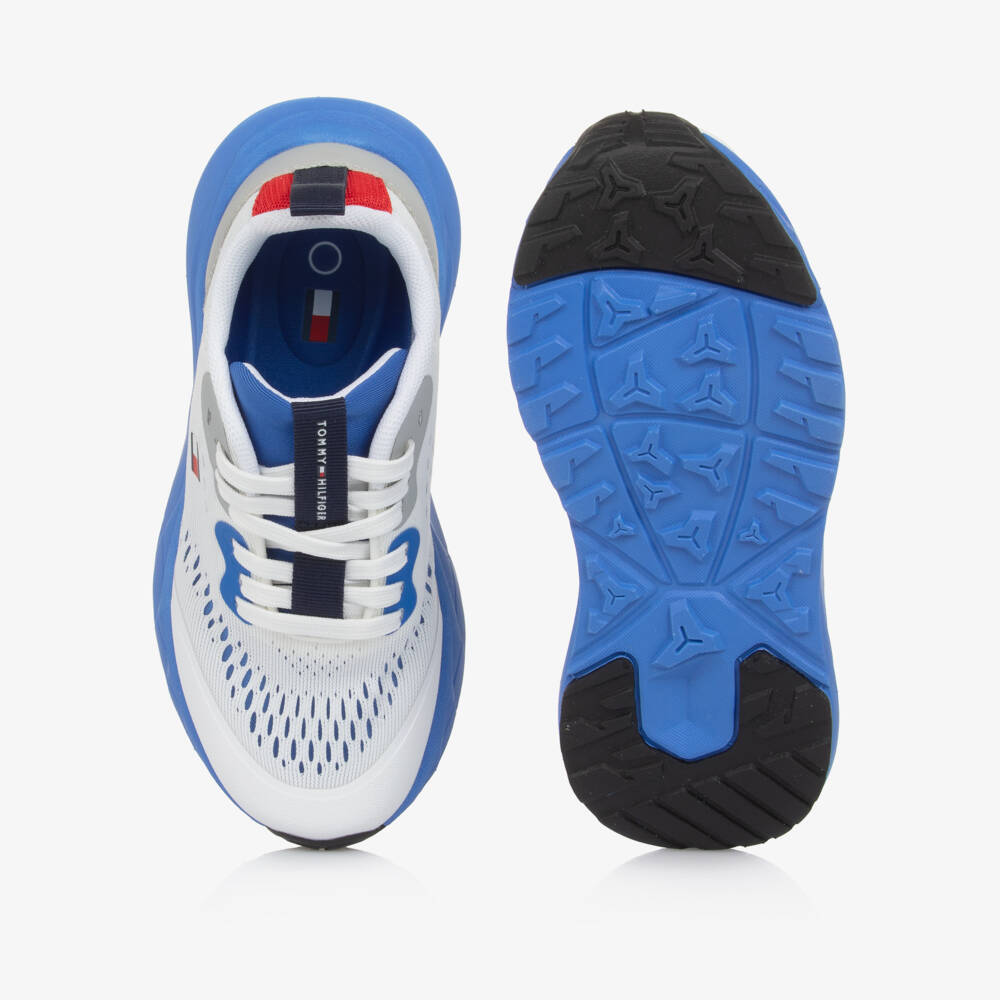 Tommy Hilfiger-Boys White & Bright Blue Lace-Up Trainers | Childrensalon Outlet