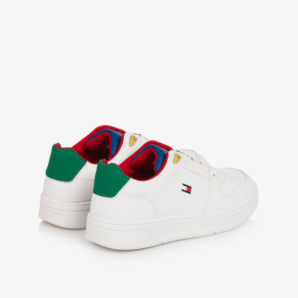 Tommy Hilfiger-Boys White Colourblock Leather Lace-Up Trainers | Childrensalon Outlet