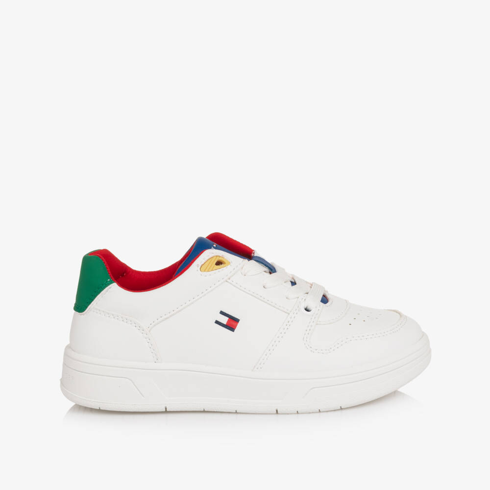 Tommy Hilfiger-Boys White Colourblock Leather Lace-Up Trainers | Childrensalon Outlet