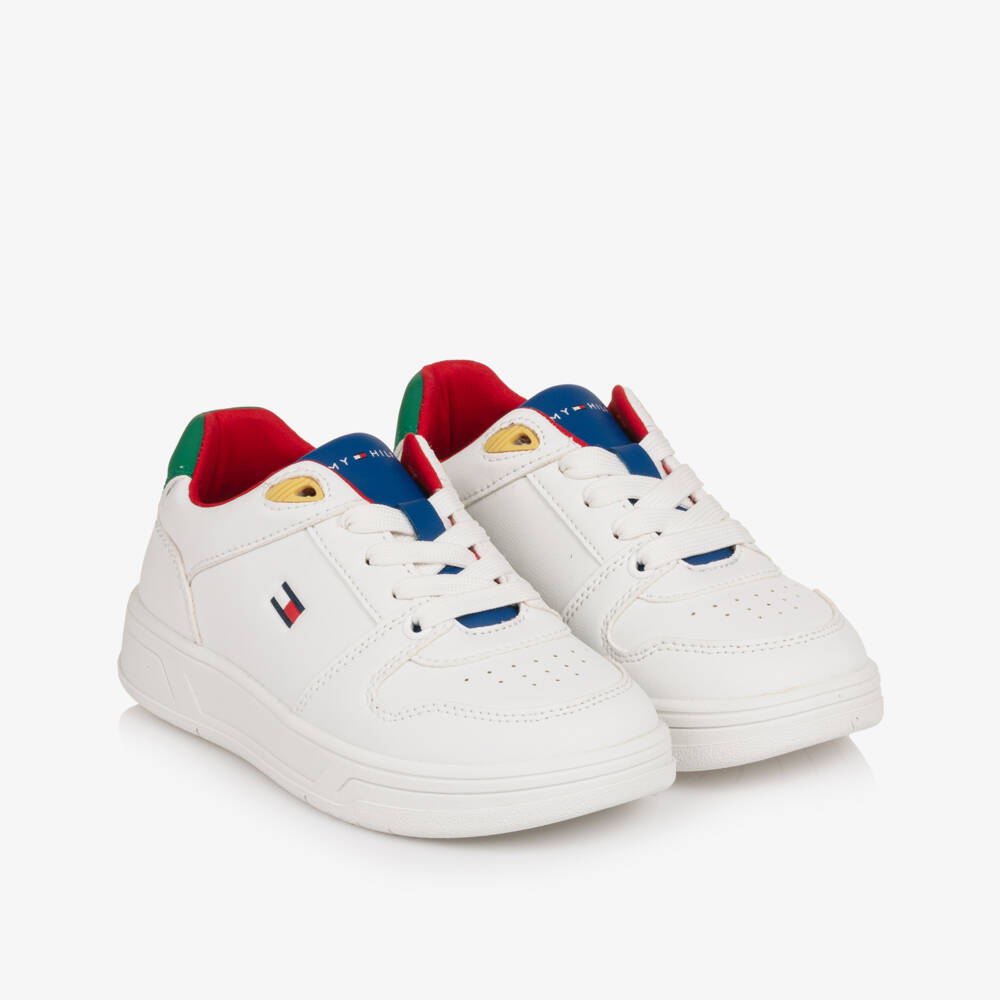 Tommy Hilfiger-Boys White Colourblock Leather Lace-Up Trainers | Childrensalon Outlet