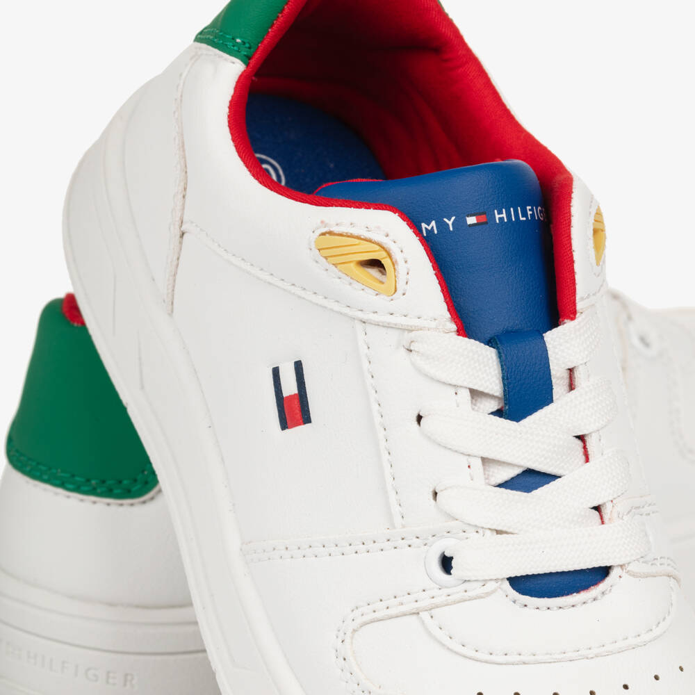 Tommy Hilfiger-Boys White Colourblock Leather Lace-Up Trainers | Childrensalon Outlet