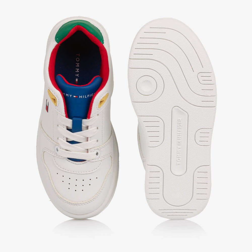 Tommy Hilfiger-Boys White Colourblock Leather Lace-Up Trainers | Childrensalon Outlet
