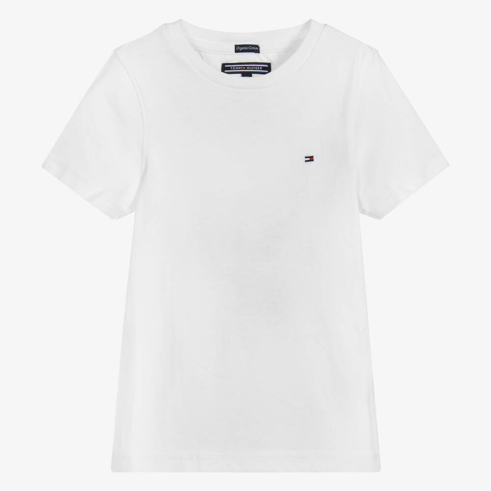 Tommy Hilfiger-Boys White Cotton Flag Logo T-Shirt | Childrensalon Outlet