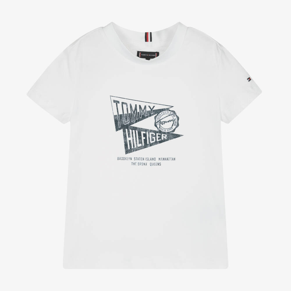 Tommy Hilfiger-Boys White Cotton Flag Logo T-Shirt | Childrensalon Outlet